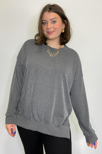 Dark Gray / SM Pressley Rib Knit Side Slit Pullover - Madison and Mallory