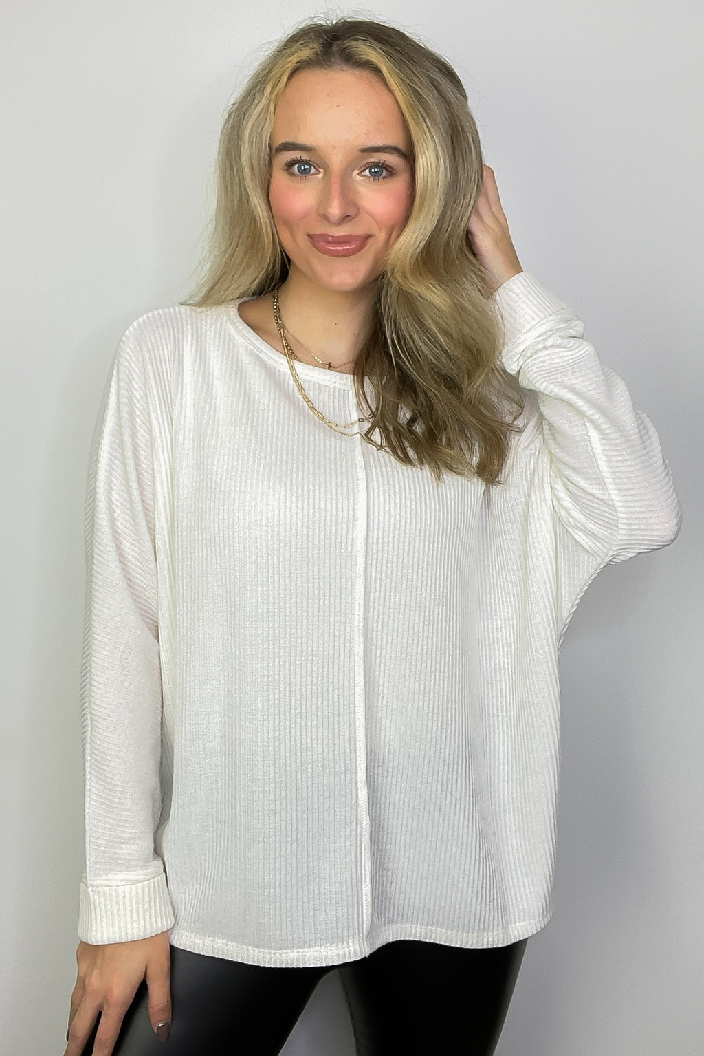Off White / S Taelyn Ribbed Seam Dolman Top - FINAL SALE - Madison and Mallory