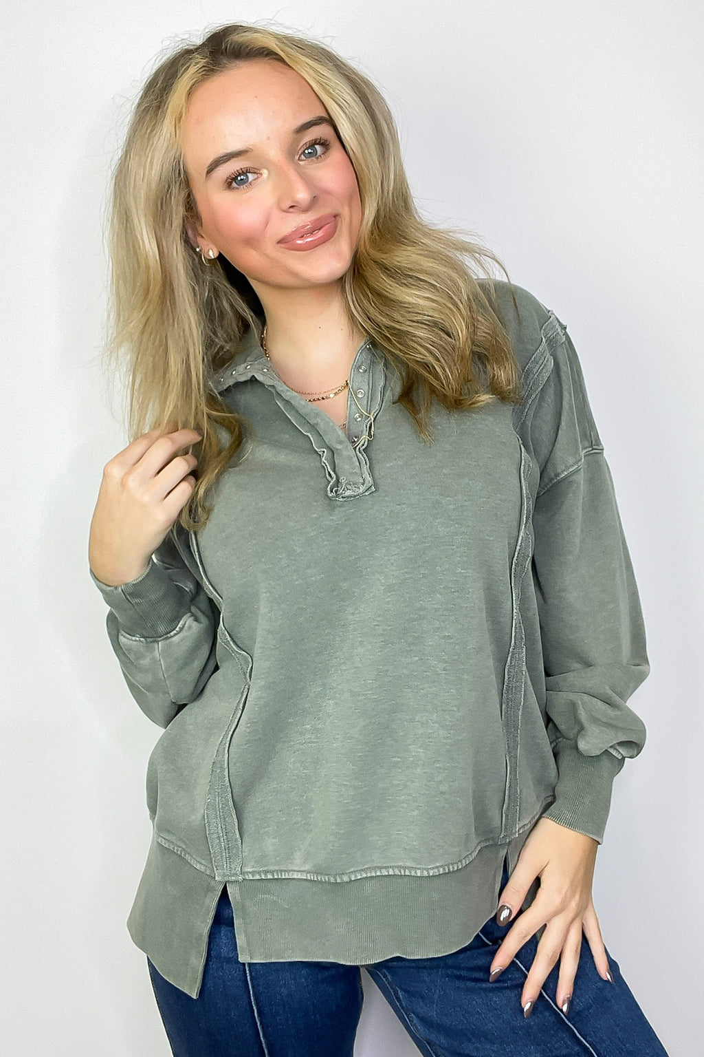 Christy Mineral Wash Henley Relaxed Pullover - FINAL SALE - Madison and Mallory