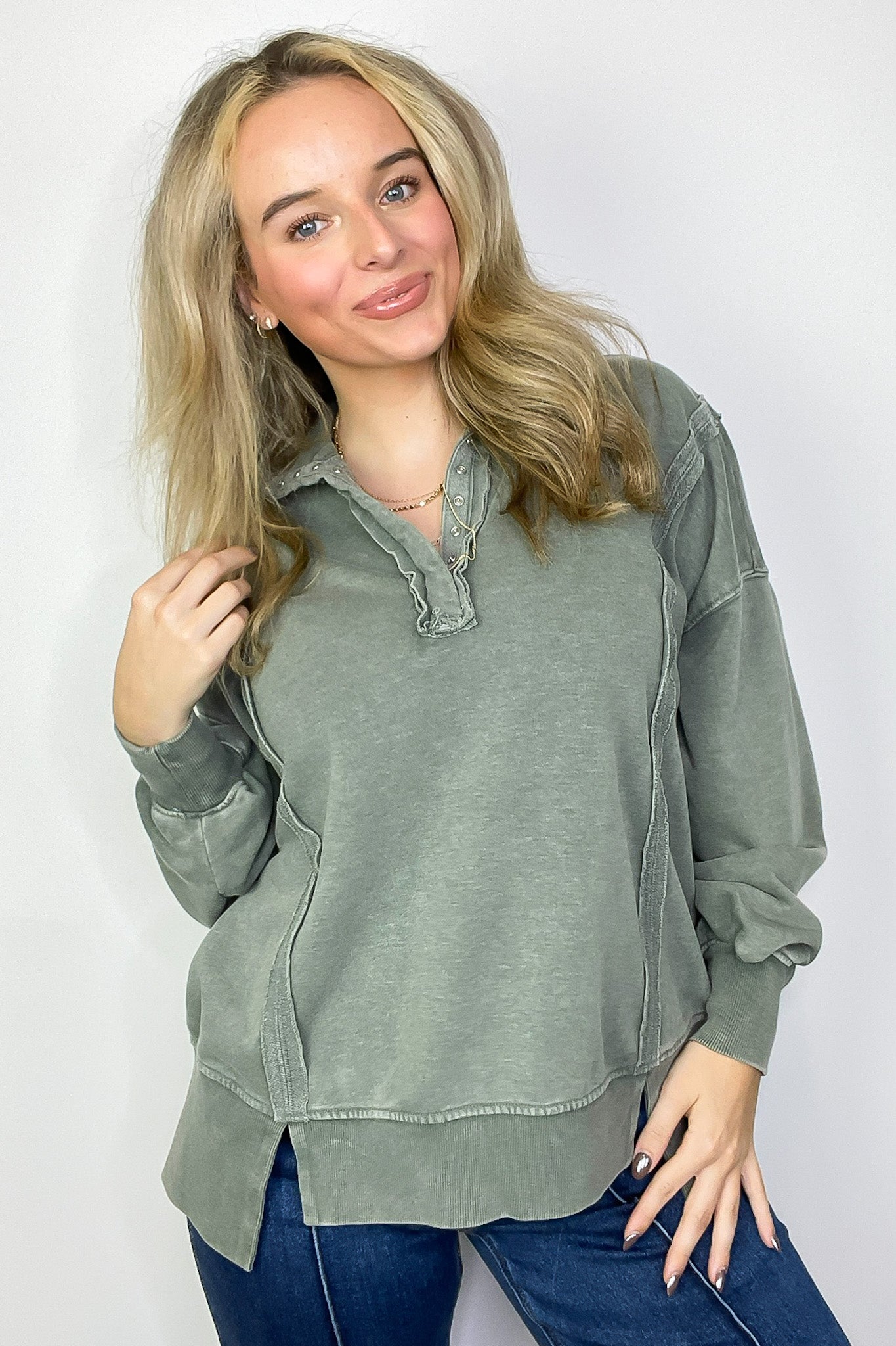 Christy Mineral Wash Henley Relaxed Pullover - FINAL SALE - Madison and Mallory