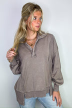 Christy Mineral Wash Henley Relaxed Pullover - FINAL SALE - Madison and Mallory