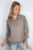 Christy Mineral Wash Henley Relaxed Pullover - FINAL SALE - Madison and Mallory