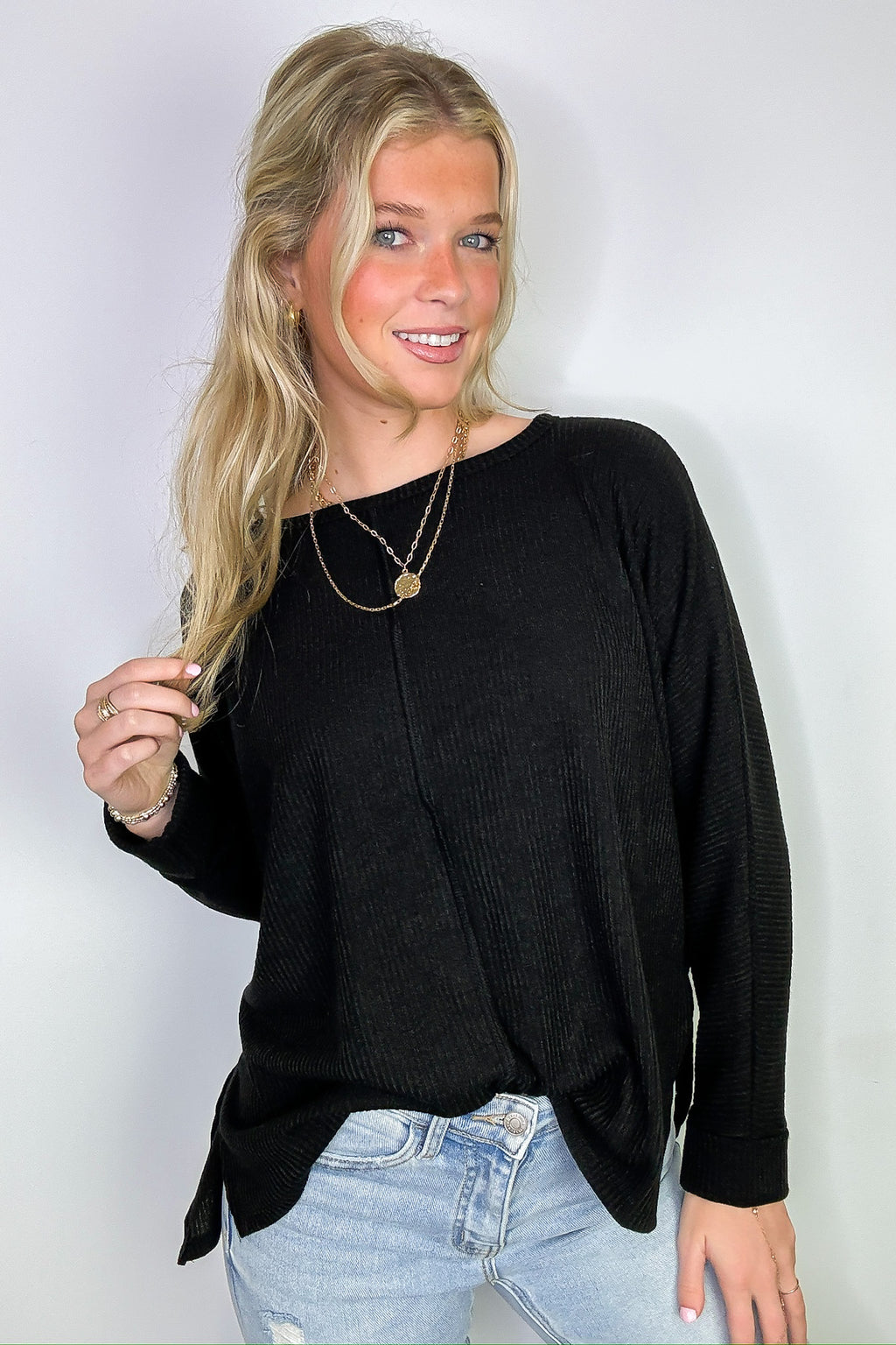 Black / S Taelyn Ribbed Seam Dolman Top - FINAL SALE - Madison and Mallory