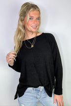 Black / S Taelyn Ribbed Seam Dolman Top - FINAL SALE - Madison and Mallory
