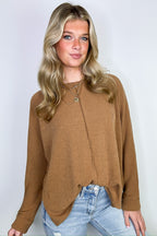 Camel / S Taelyn Ribbed Seam Dolman Top - FINAL SALE - Madison and Mallory