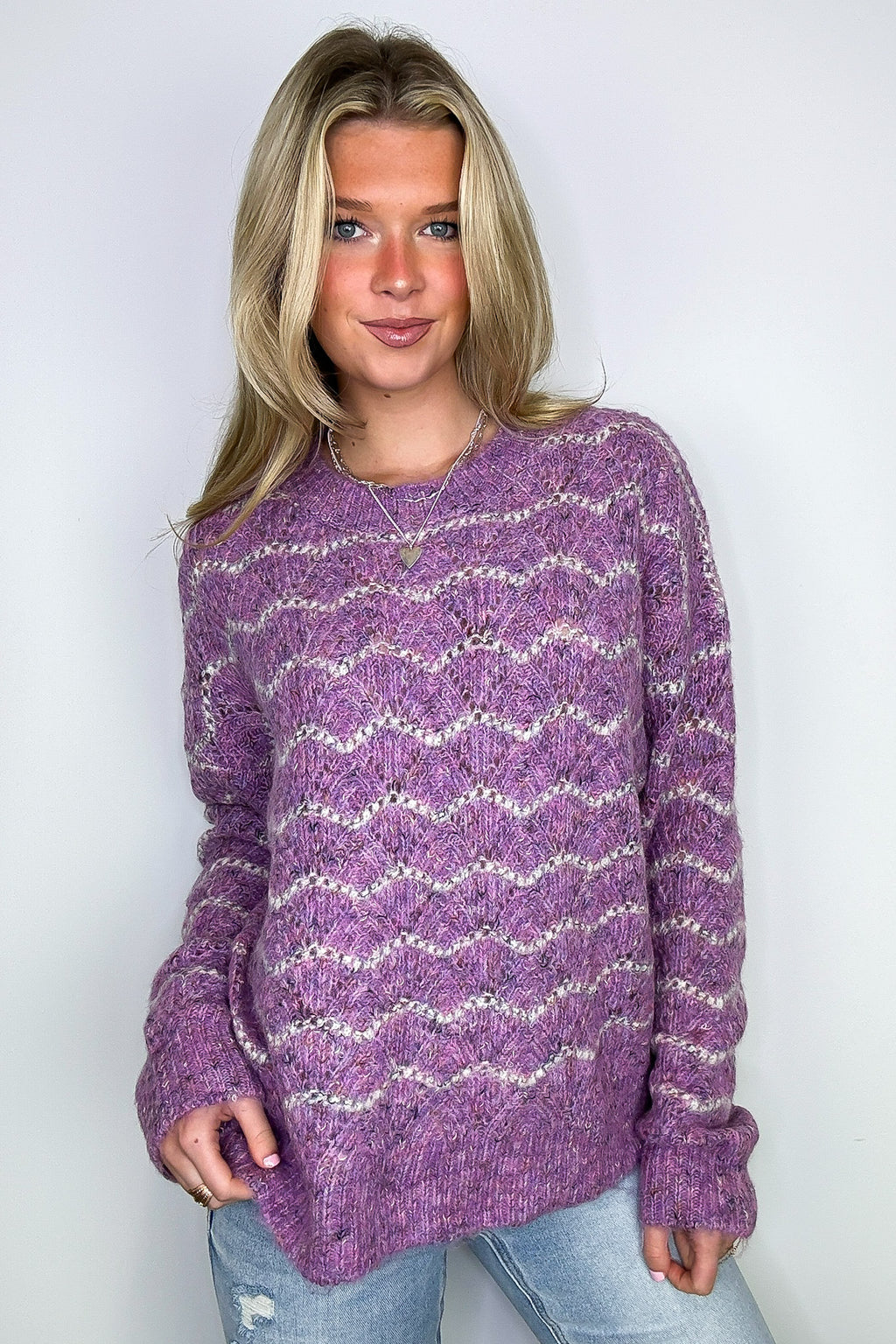 Lavender / S Ticket to Cozy Wave Striped Knit Sweater - FINAL SALE - Madison and Mallory