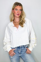 White / S Liliane V-Neck Contrast Top - FINAL SALE - Madison and Mallory