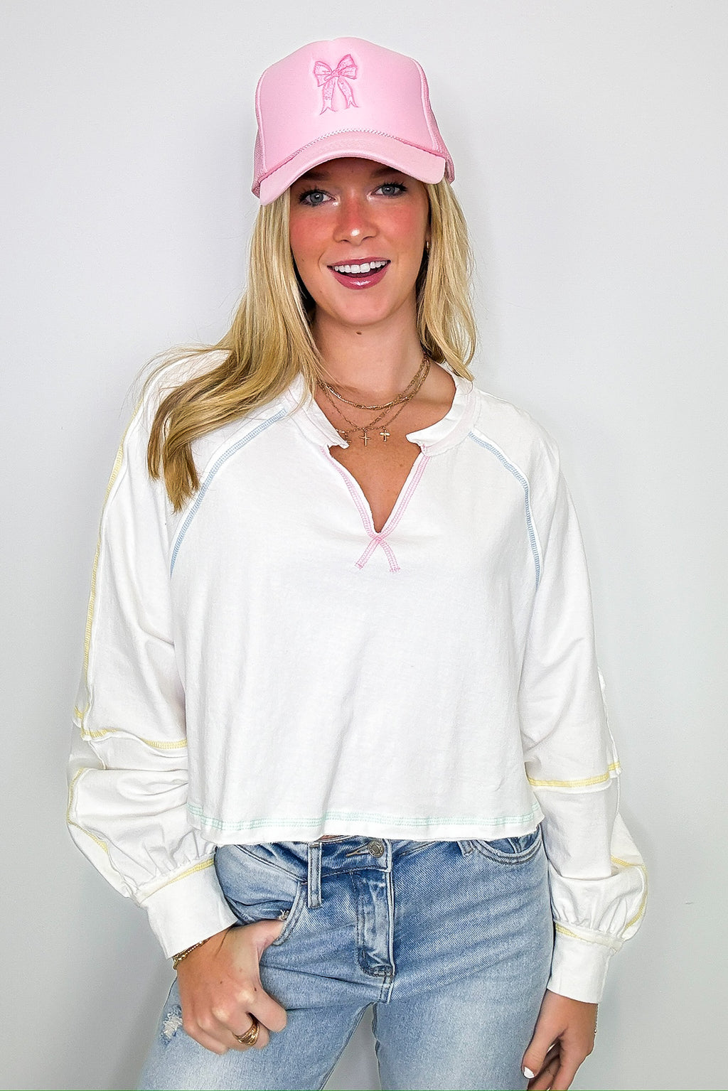Liliane V-Neck Contrast Top - FINAL SALE - Madison and Mallory
