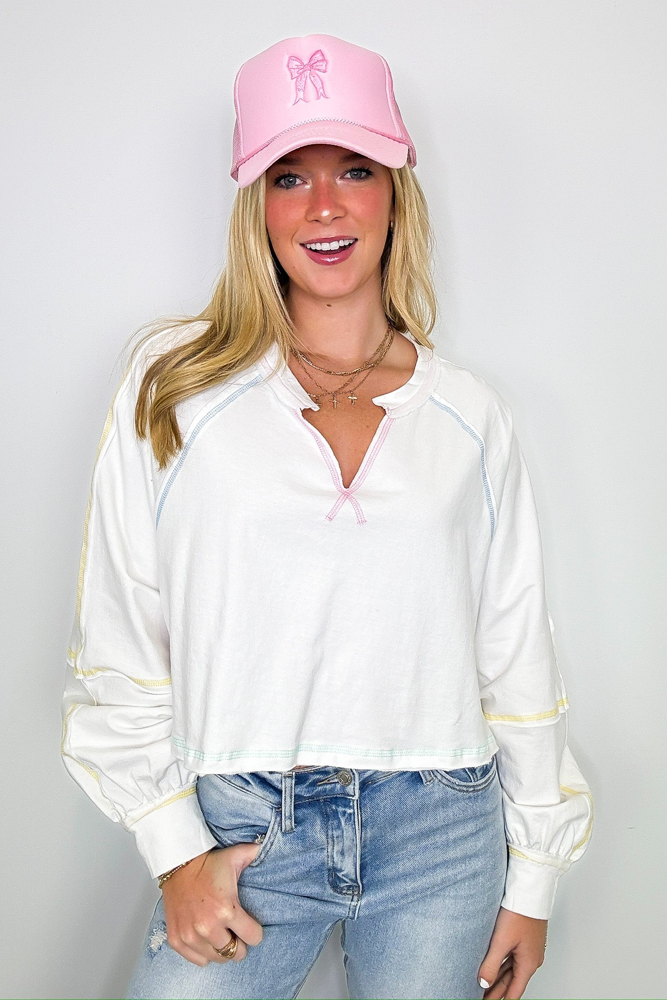 Liliane V-Neck Contrast Top - FINAL SALE - Madison and Mallory