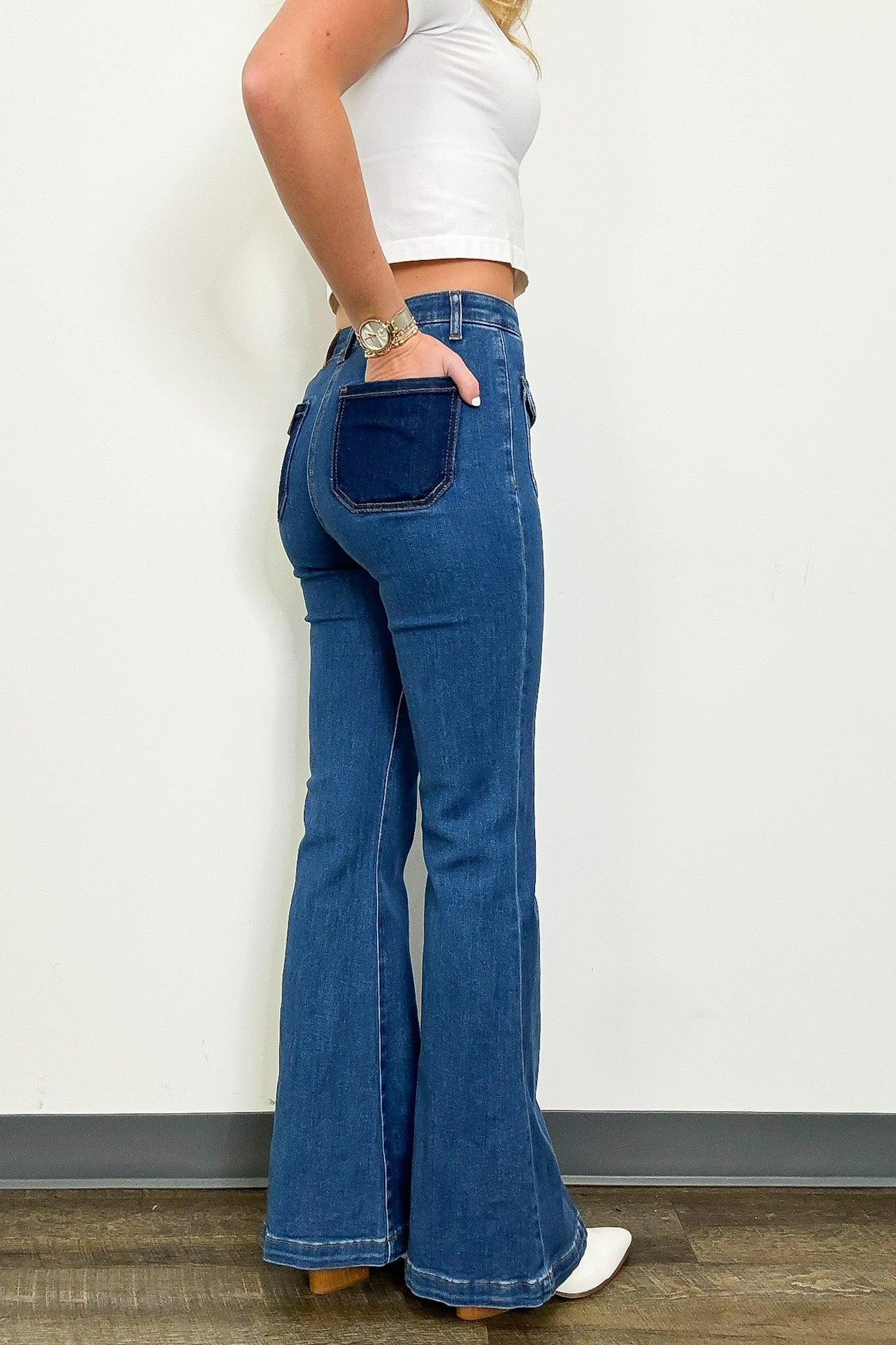 Rayne Patch Pocket Flare Jeans - Madison and Mallory