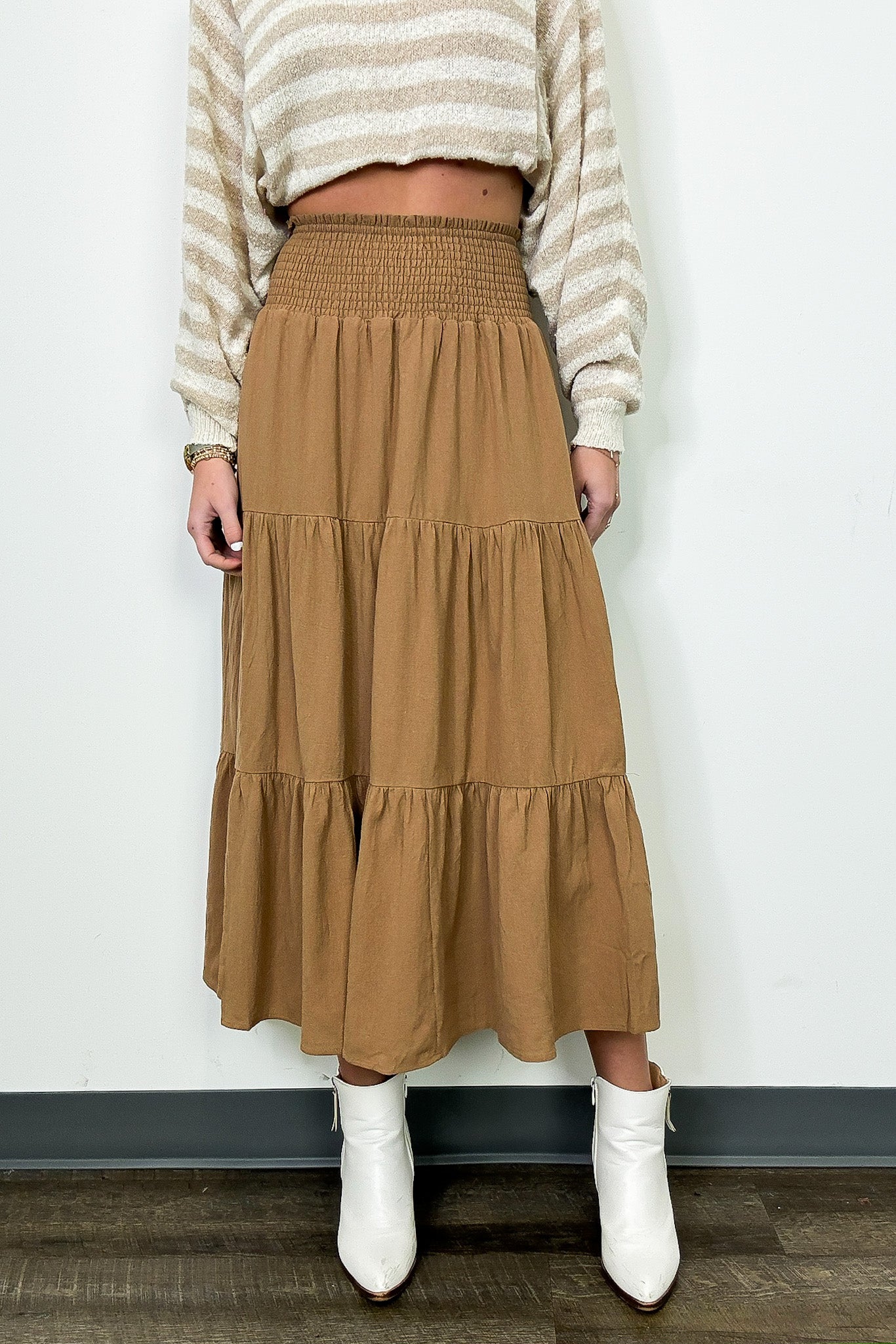Luxe Drift Tiered Midi Skirt - Madison and Mallory
