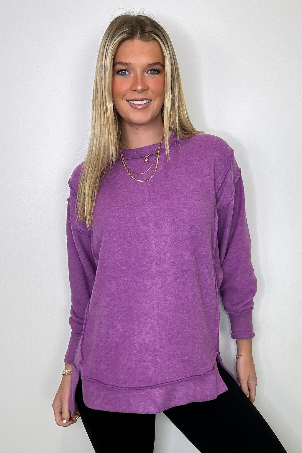 Bright Violet / SM Cyndee Hacci Knit Oversized Pullover - Madison and Mallory