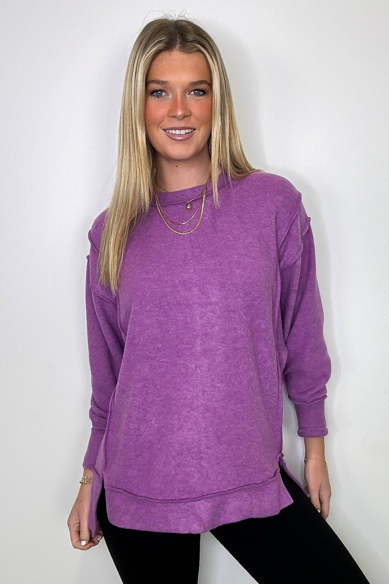 Bright Violet / SM Cyndee Hacci Knit Oversized Pullover - BACK IN STOCK - Madison and Mallory
