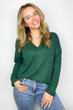 Forest Green / S Modern Muse Notch V-Neck Top - FINAL SALE - Madison and Mallory
