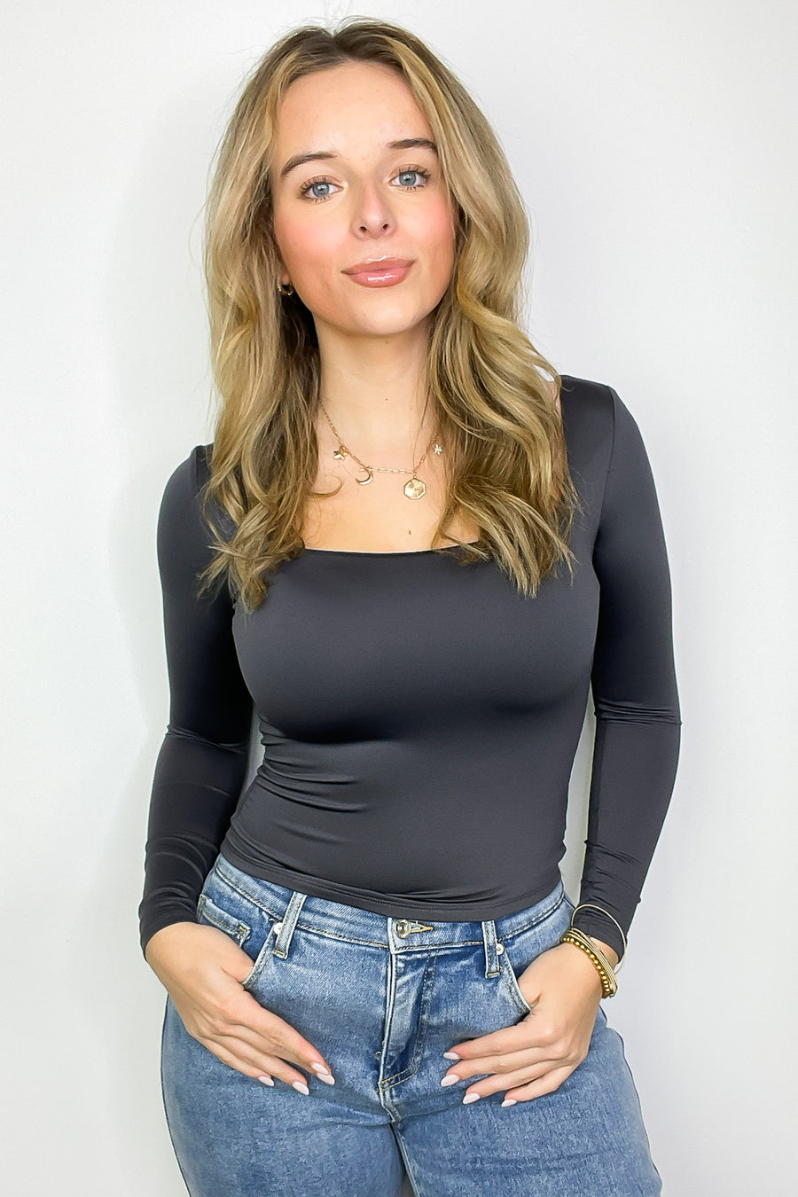 Perfected Poise Reversible Squareneck Seamless Long Sleeve Top - Madison and Mallory