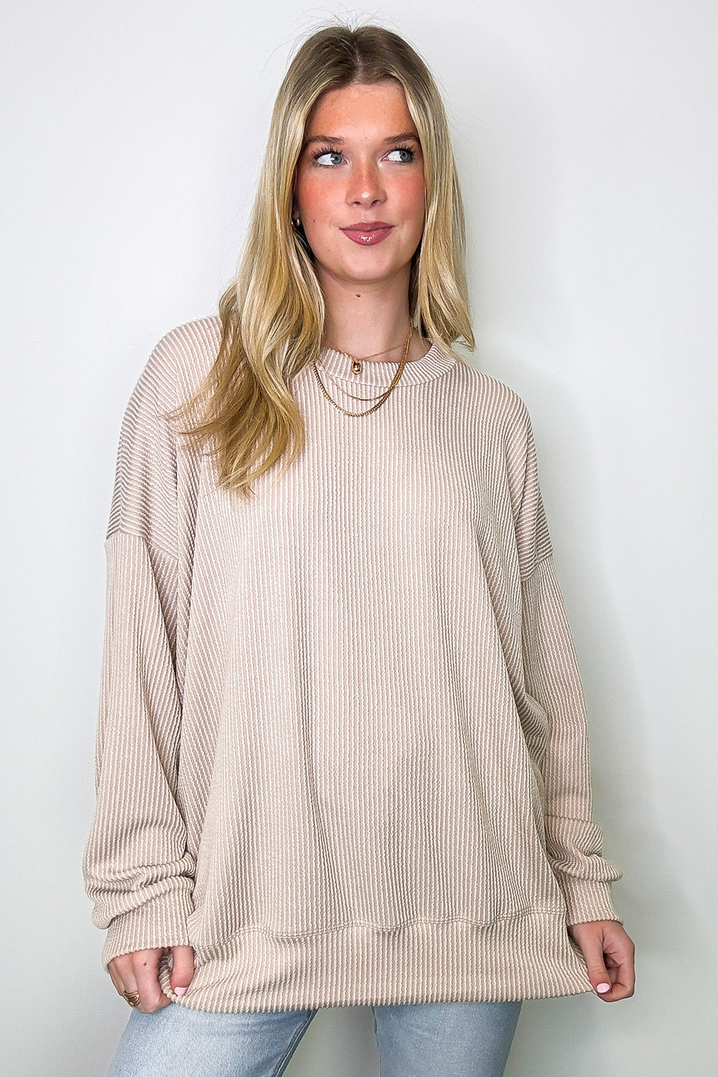 Sand / SM Alexia Rib Knit Oversized Top - FINAL SALE - Madison and Mallory
