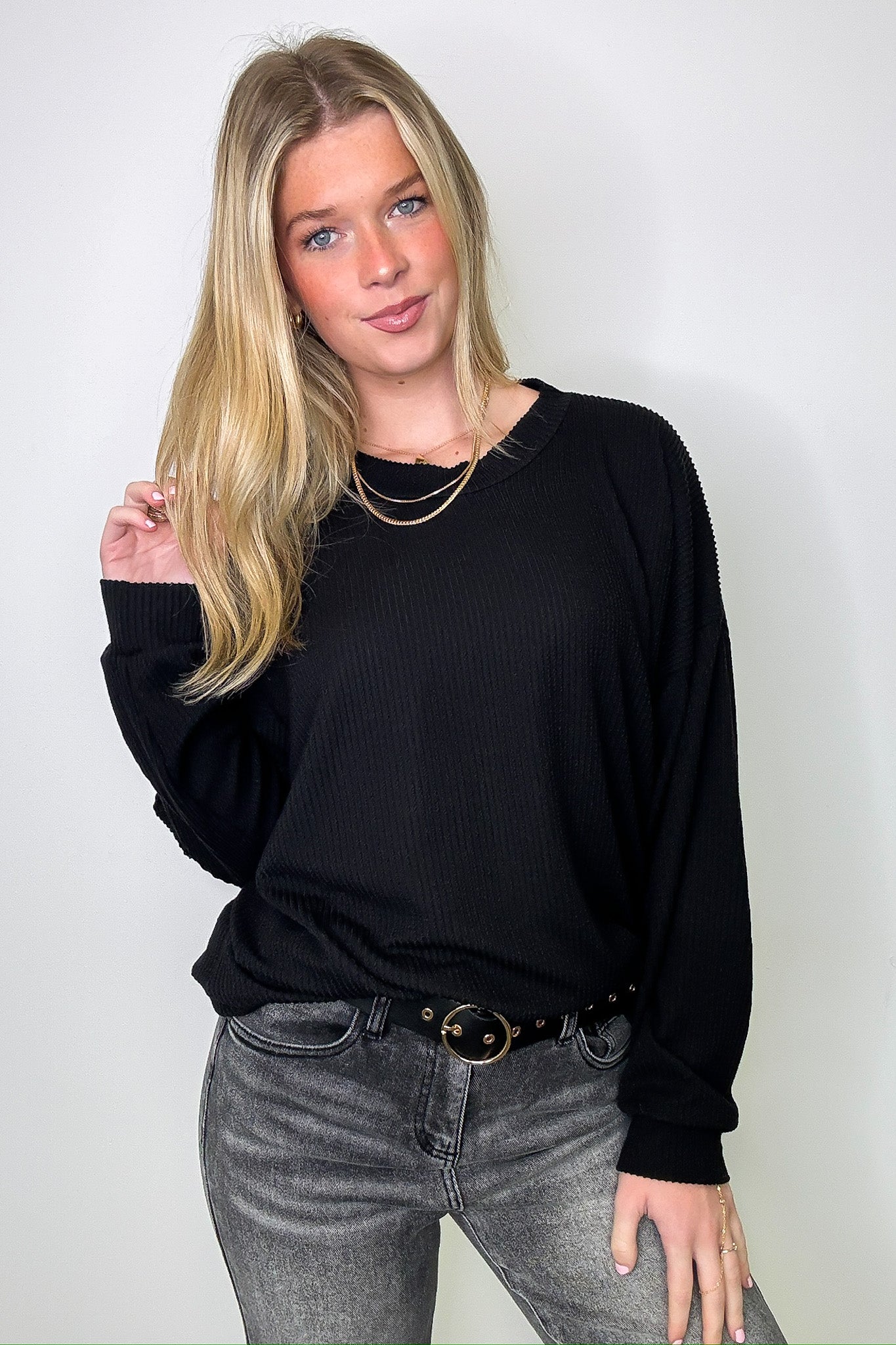Black / SM Alexia Rib Knit Oversized Top - FINAL SALE - Madison and Mallory