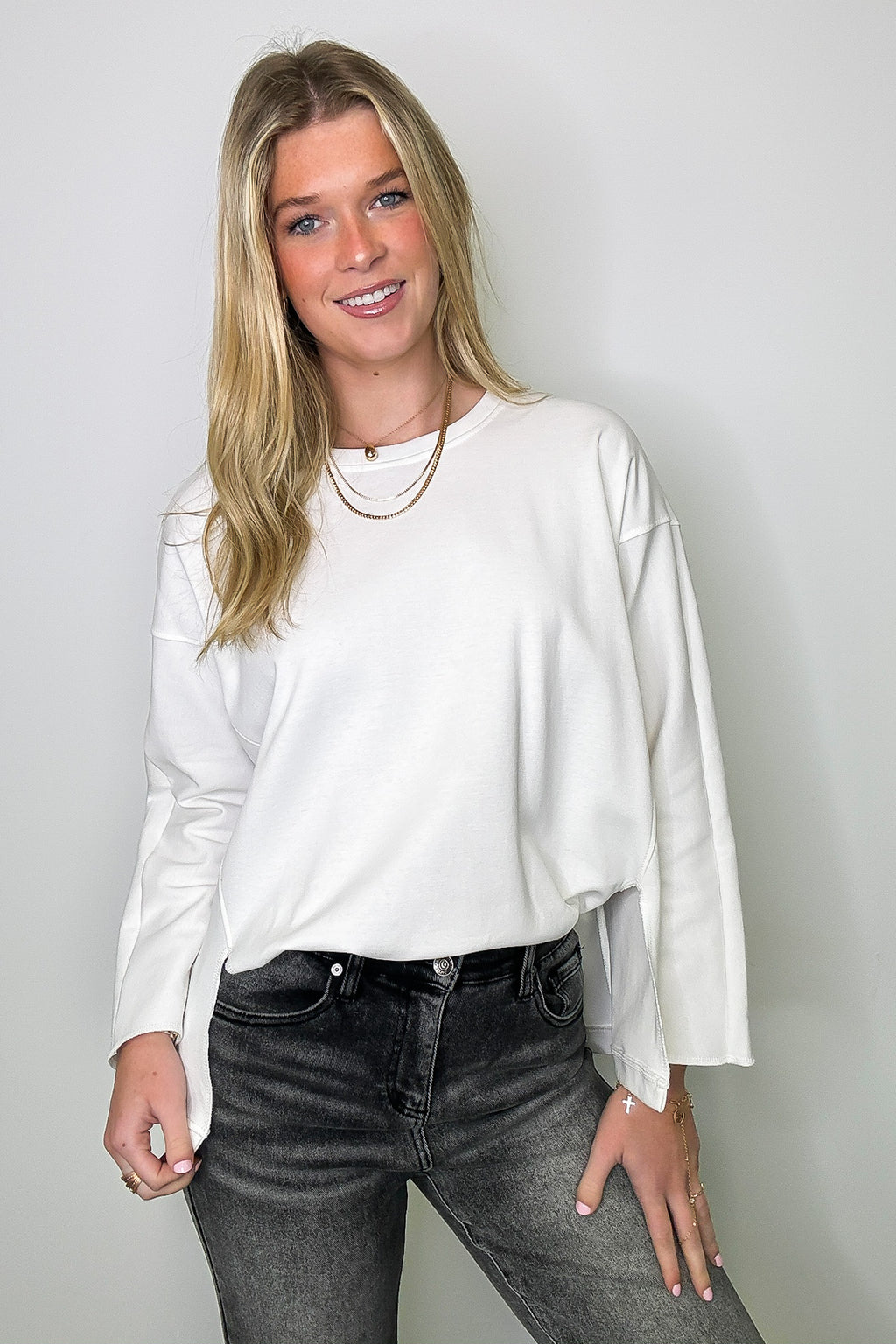 Madelyn Round Neck Side Slit Top - Madison and Mallory