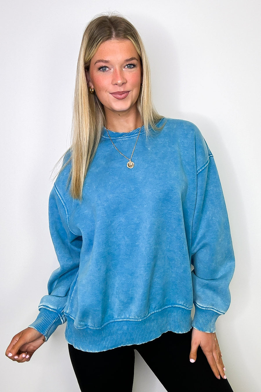 Deep Sky / SM Cozy Vibes Acid Wash Oversized Pullover - BACK IN STOCK - Madison and Mallory
