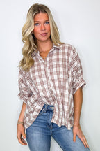 Rust/Off White / SM Zoe Plaid Dolman Sleeve Top - FINAL SALE - Madison and Mallory