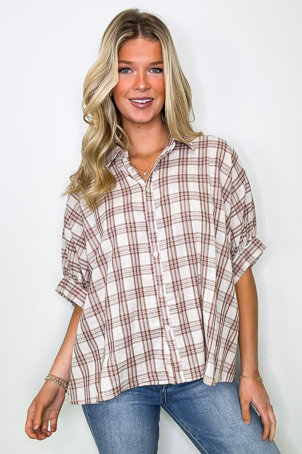 Zoe Plaid Dolman Sleeve Top - FINAL SALE - Madison and Mallory