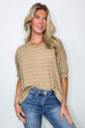 Mocha/Mint / S Line by Line Striped Dolman Knit Top - - Madison and Mallory