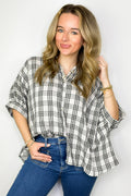 Black/Off White / SM Zoe Plaid Dolman Sleeve Top - FINAL SALE - Madison and Mallory