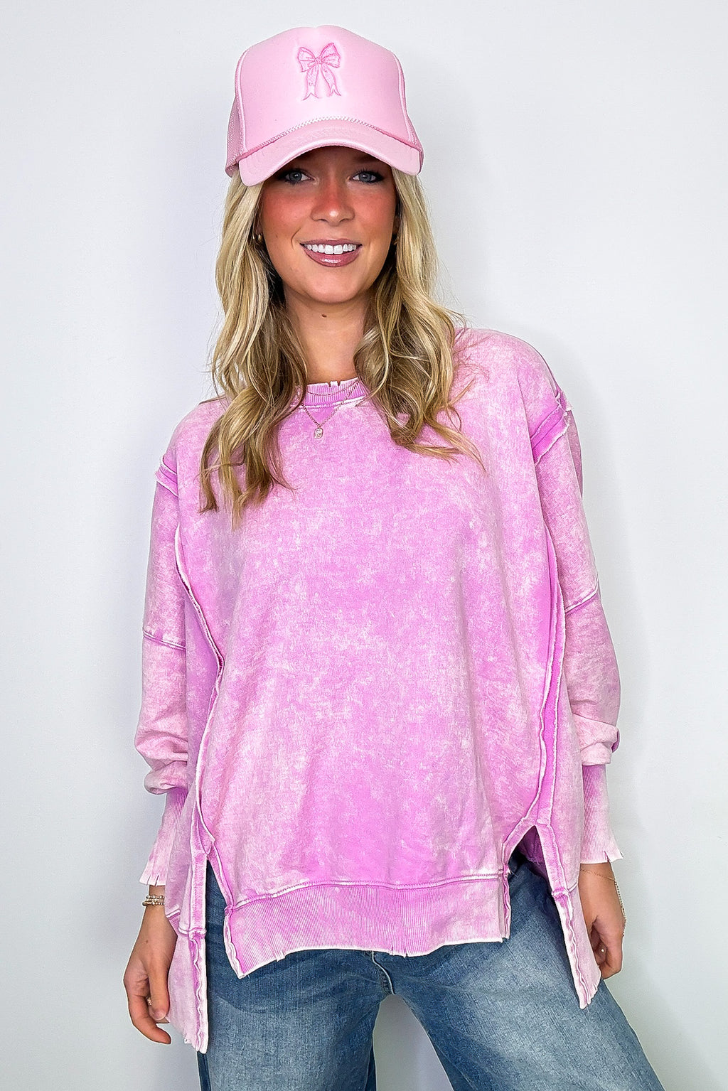 Mauve / SM August Glow Acid Wash Pullover - BACK IN STOCK - Madison and Mallory