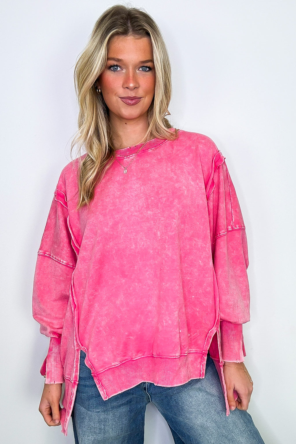 Fuchsia / SM August Glow Acid Wash Pullover - Madison and Mallory