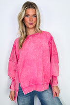 Fuchsia / SM August Glow Acid Wash Pullover - Madison and Mallory