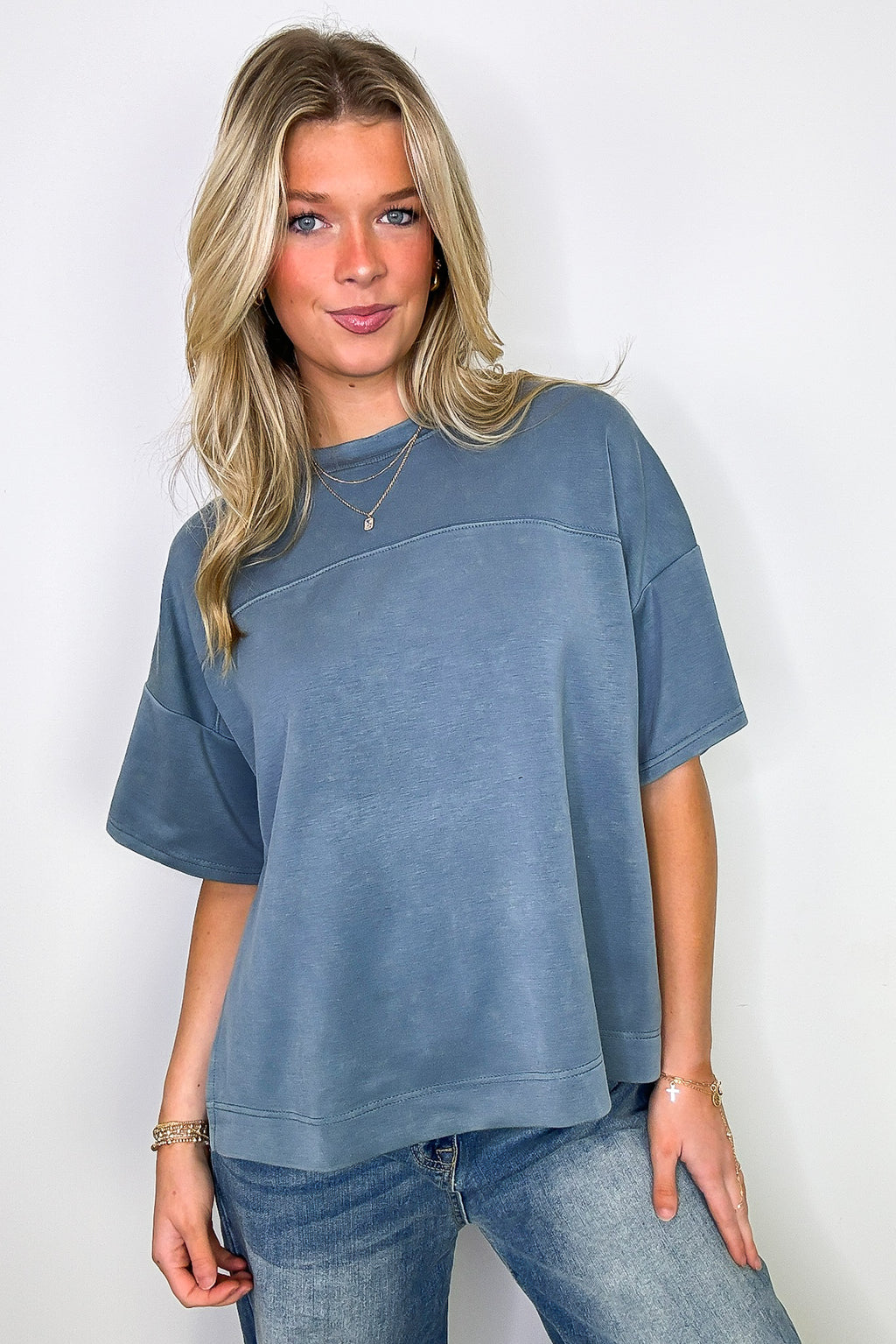 Dusty Blue / S Freyah Relaxed Mineral Wash Dolman Sleeve Top - Madison and Mallory