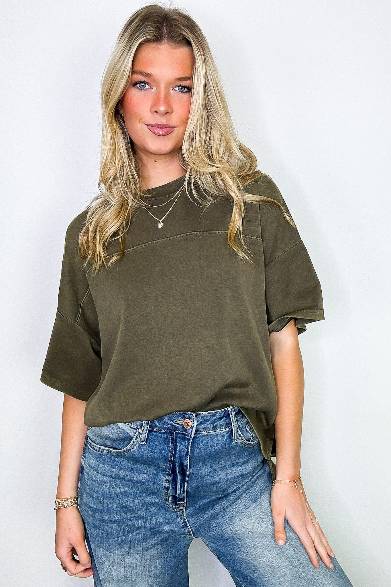 Olive / S Freyah Relaxed Mineral Wash Dolman Sleeve Top - Madison and Mallory