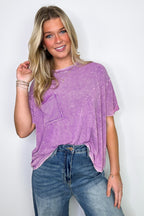 Bright Violet / SM Rylee Mineral Wash Ribbed Relaxed Pocket Top - BACK IN STOCK - Madison and Mallory