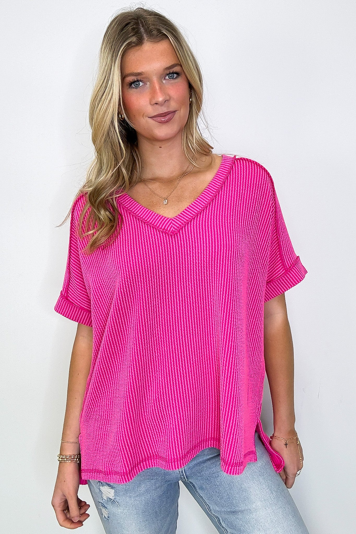 Cora Rib Knit High Low V-Neck Top - BACK IN STOCK · Madison