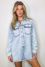 Trina Mineral Wash Button Down Oversized Romper - FINAL SALE - Madison and Mallory