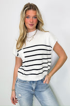 Anika Short Sleeve Striped Knit Top - Madison and Mallory