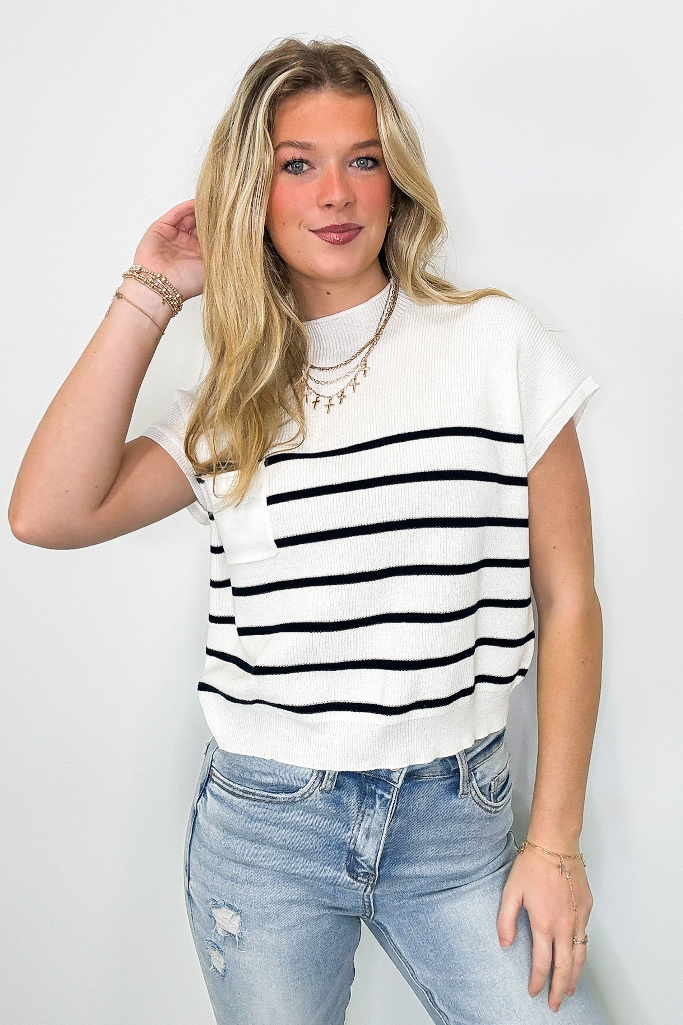 Anika Short Sleeve Striped Knit Top - Madison and Mallory
