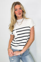 Anika Short Sleeve Striped Knit Top - Madison and Mallory