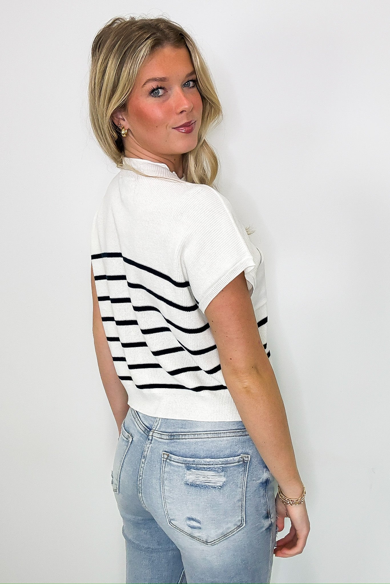 Anika Short Sleeve Striped Knit Top - Madison and Mallory