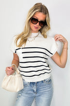 Anika Short Sleeve Striped Knit Top - Madison and Mallory
