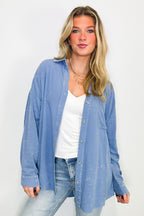 Blue / S Margot Mineral Wash Button Down Top - FINAL SALE - Madison and Mallory