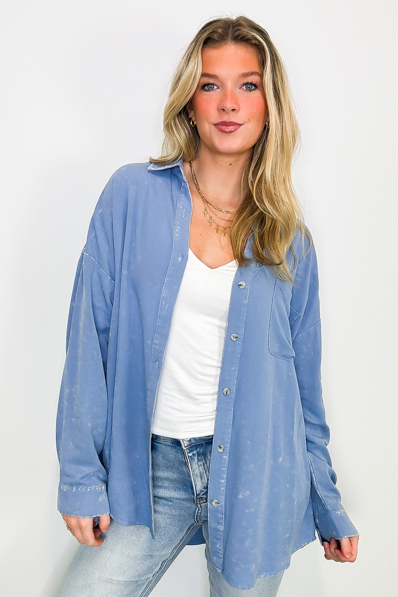 Blue / S Margot Mineral Wash Button Down Top - FINAL SALE - Madison and Mallory