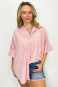 Pink / S Crowd Pleaser Rhinestone Embellished Button Down Top - FINAL SALE - Madison and Mallory