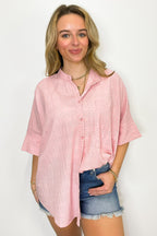 Pink / S Crowd Pleaser Rhinestone Embellished Button Down Top - FINAL SALE - Madison and Mallory