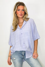 Blue / S Crowd Pleaser Rhinestone Embellished Button Down Top - FINAL SALE - Madison and Mallory