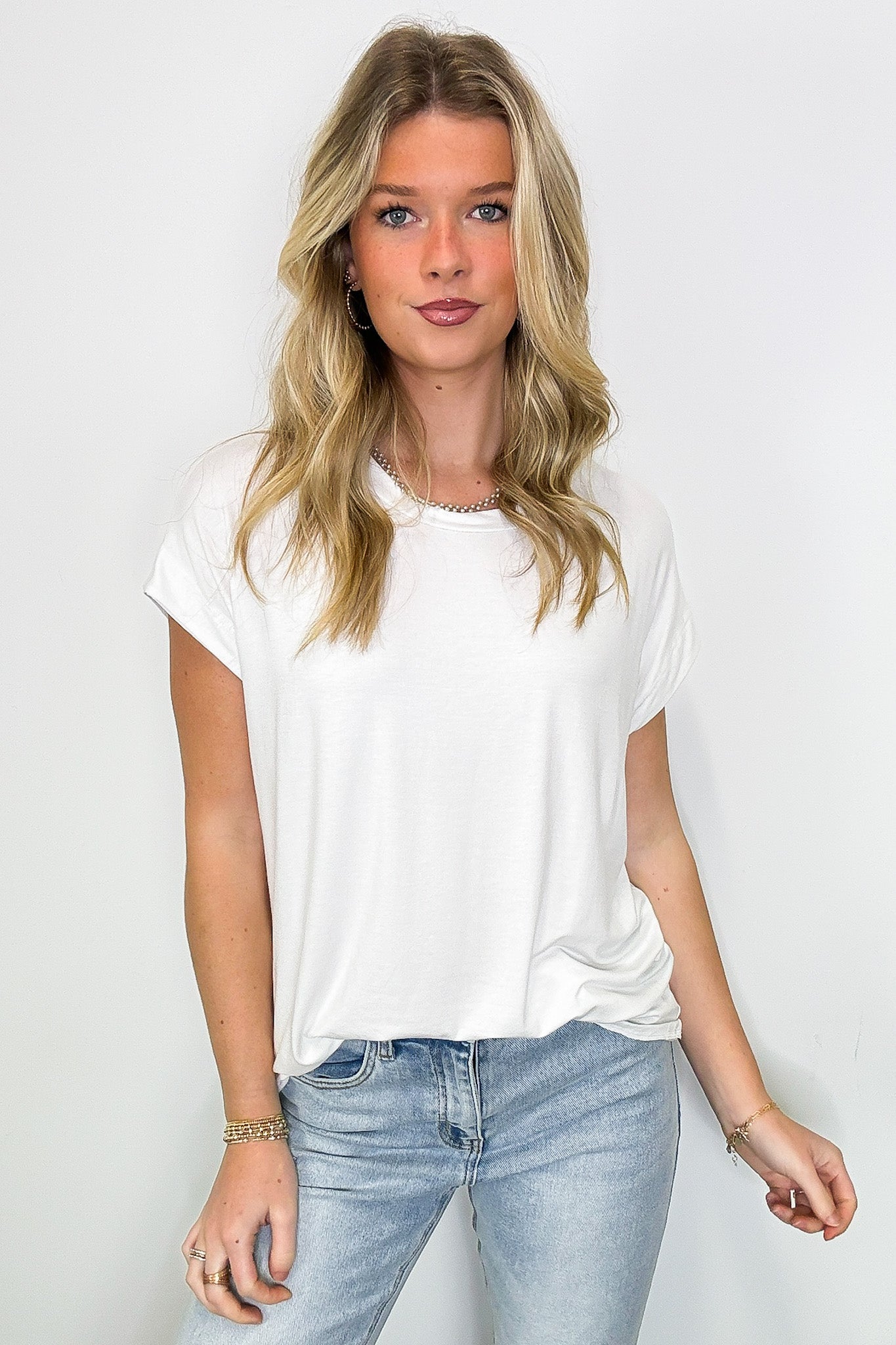 Off White / S Camielle Round Neck Short Sleeve Top - Madison and Mallory