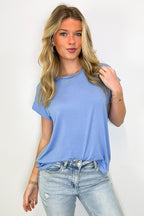 Sky Blue / S Camielle Round Neck Short Sleeve Top - FINAL SALE - Madison and Mallory