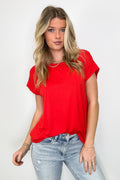 Tomato / S Camielle Round Neck Short Sleeve Top - FINAL SALE - Madison and Mallory