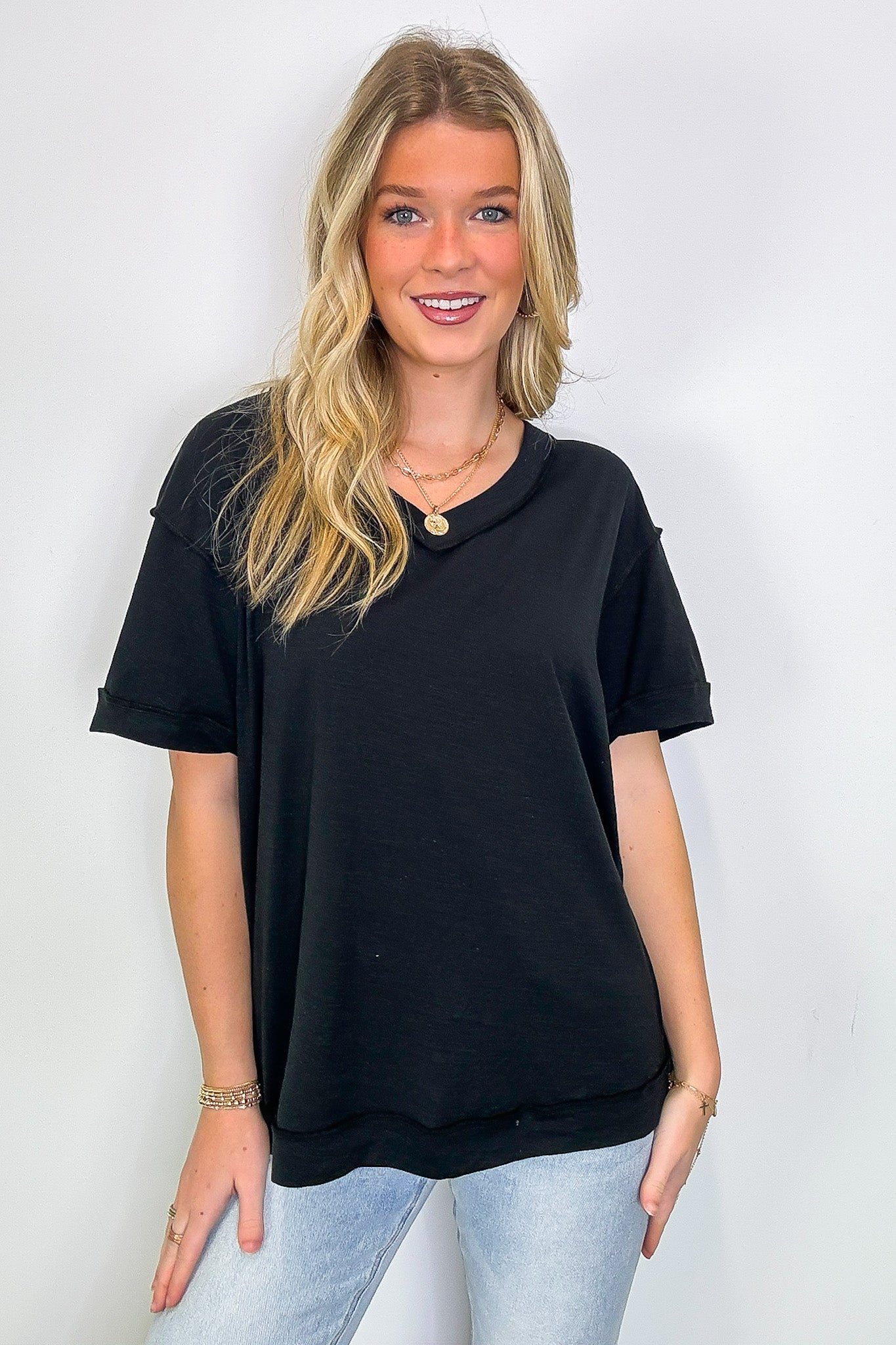 Retro Pop Relaxed V-Neck Short Sleeve Top - Madison and Mallory