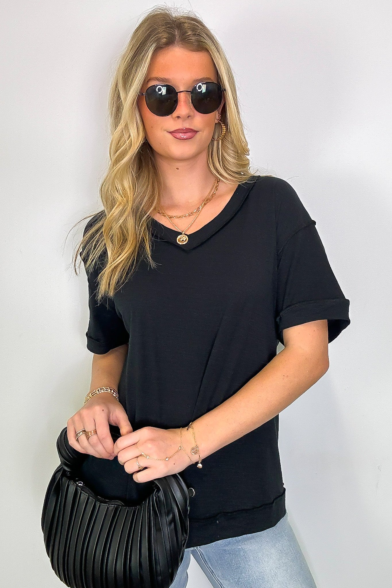 Retro Pop Relaxed V-Neck Short Sleeve Top - Madison and Mallory